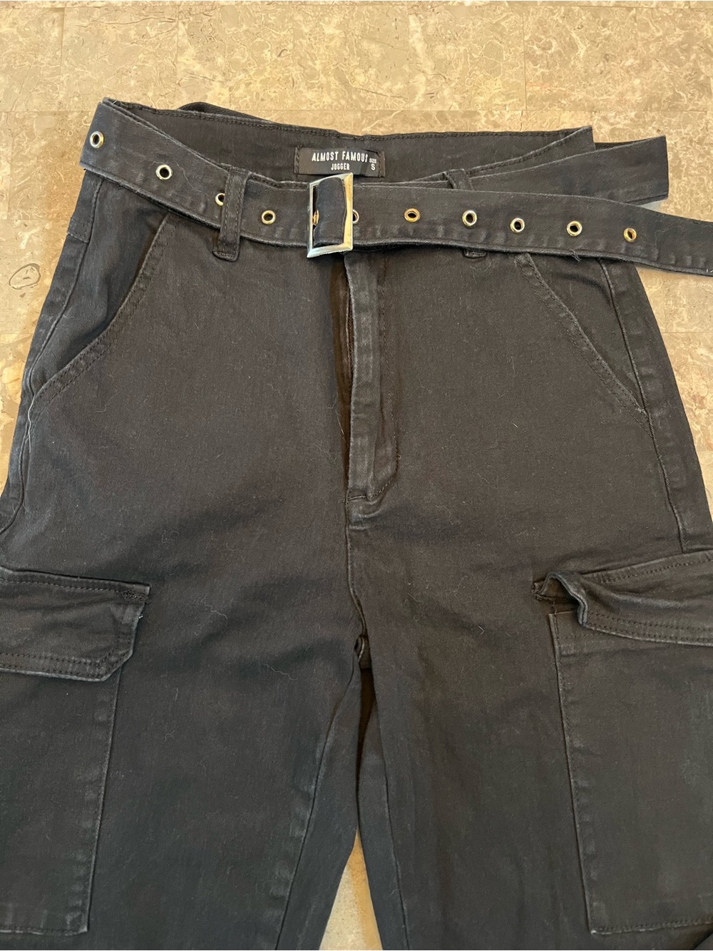 Almost Famous Black Belted Jogger with Grommet Details - Picture 2 of 5